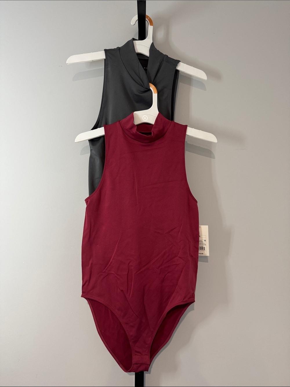 A New Day Sleeveless Mockneck Bodysuit Gray & Dark Pink Small S New NWT